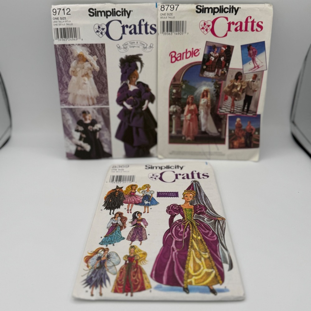 Vintage Simplicity Barbie Doll Clothes Sewing Patterns Lot 8797 8369 9712 Uncut